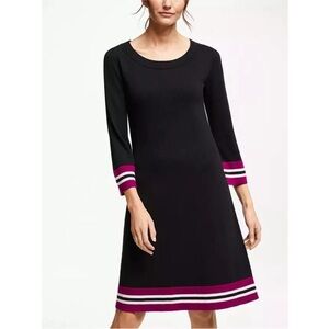 Boden Trudy Sweater Dress 3/4 Sleeve Black Stripe Knit US 6